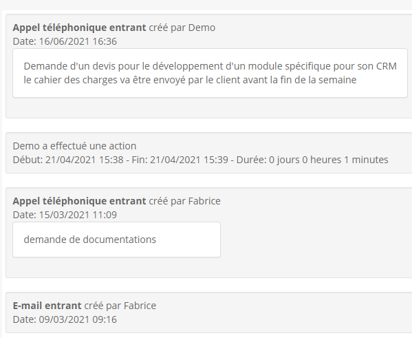 historiques appels CRM
